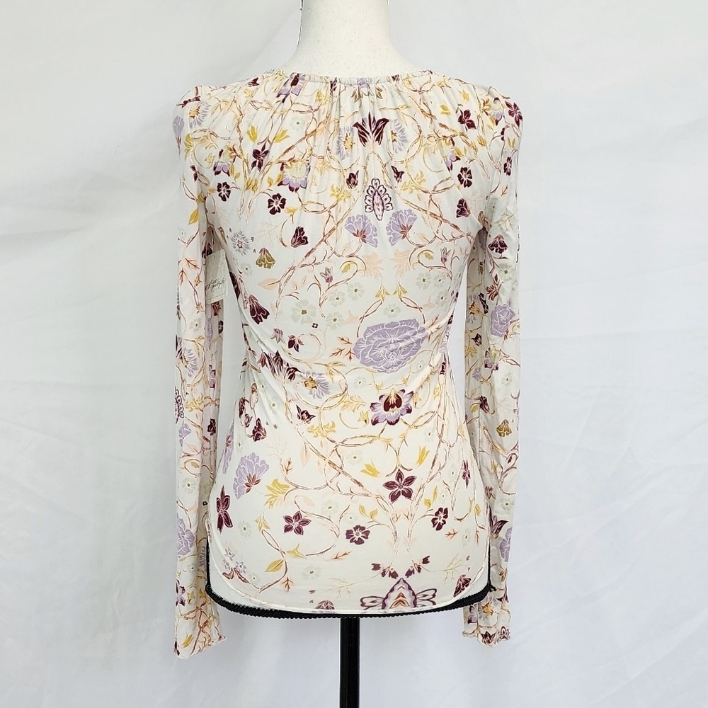 Free People Floral Fitted Scoop Keyhole Tie Neck Long Sleeve Top - Picture 4 of 7